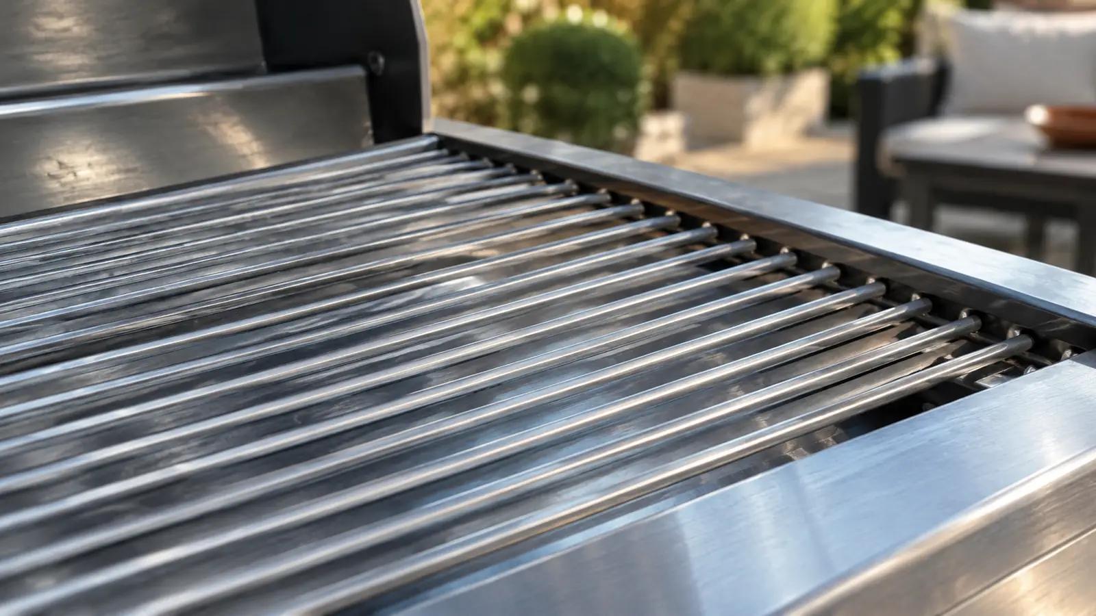 A clean grill grate with visible scraping marks and no loose bristles